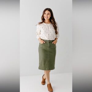 “Leah” Olive Green Skirt Main Street Exchange